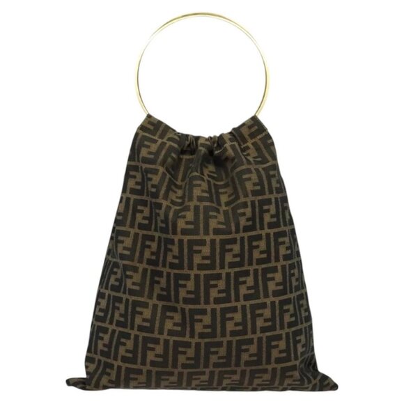 FENDI Zucca Canvas Hand Bag Brown Black gold Auth 124687 - Picture 3 of 16